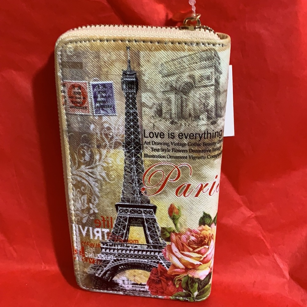 Zip Around Wallet Cream Paris Eiffel Tower Roses - Picture 6 of 11